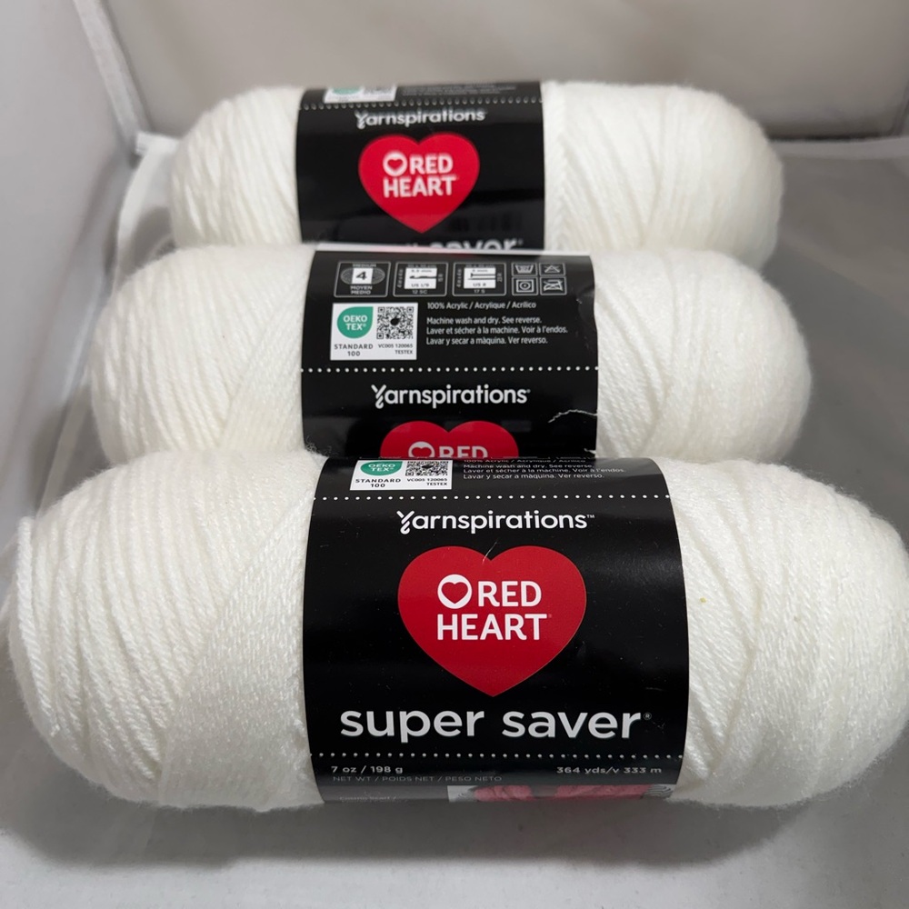 Red Heart Super Saver Yarn - 3 packs White. New